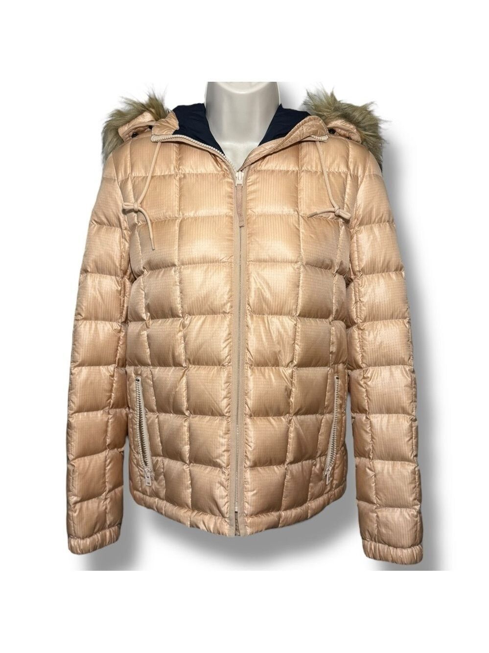 J. Crew Women's Short Puffer Jacket with Faux Fur Hood Peach Size XS